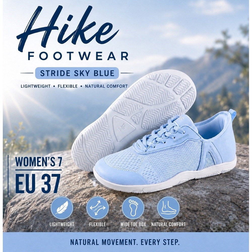Hike Footwear Stride Sky Blue Barefoot Shoes Womens Size 7 EU 37 Wide Toe Box